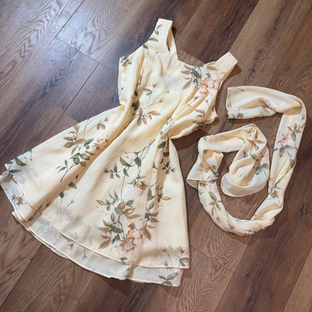 Vintage Y2K Floral Dress Scarf Yellow Floral Mini Dress Vintage Y2K Dress Fairy - Picture 4 of 15